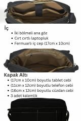Cappadocia Vintage 4009 Ephesus Salaş Omuz Postacı Yeşil Haki Bej 14 inç Laptop Okul Seyahat Günlük Vintage Pamuk Çanta Siyah