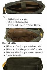 Cappadocia Vintage 4009 Ephesus Salaş Omuz Postacı Yeşil Haki Bej 14 inç Laptop Okul Seyahat Günlük Vintage Pamuk Çanta Haki