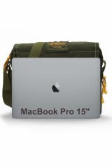 Cappadocia Vintage 4009 Ephesus Salaş Omuz Postacı Yeşil Haki Bej 14 inç Laptop Okul Seyahat Günlük Vintage Pamuk Çanta Haki