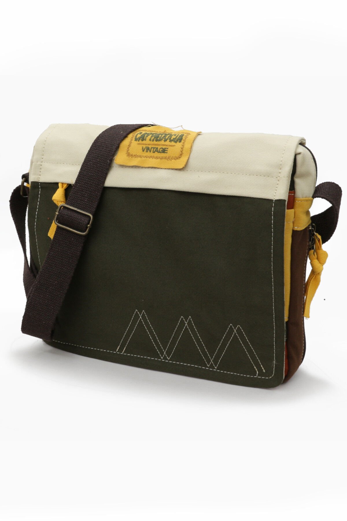 Cappadocia Vintage 4009 Ephesus Salaş Omuz Postacı Yeşil Haki Bej 14 inç Laptop Okul Seyahat Günlük Vintage Pamuk Çanta Haki Bej