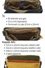 Cappadocia Vintage 4009 Ephesus Salaş Omuz Postacı Yeşil Haki Bej 14 inç Laptop Okul Seyahat Günlük Vintage Pamuk Çanta Antik Haki Bej
