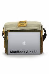 Cappadocia Vintage 4009 Ephesus Salaş Omuz Postacı Yeşil Haki Bej 14 inç Laptop Okul Seyahat Günlük Vintage Pamuk Çanta Antik Haki Bej