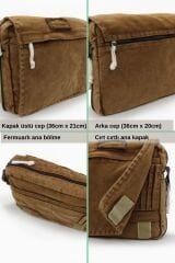 Cappadocia Vintage 4009 Ephesus Salaş Omuz Postacı Yeşil Haki Bej 14 inç Laptop Okul Seyahat Günlük Vintage Pamuk Çanta Antik Kahve
