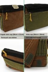 Cappadocia Vintage 4009 Ephesus Salaş Omuz Postacı Yeşil Haki Bej 14 inç Laptop Okul Seyahat Günlük Vintage Pamuk Çanta Antik Kahve Siyah