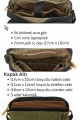Cappadocia Vintage 4009 Ephesus Salaş Omuz Postacı Yeşil Haki Bej 14 inç Laptop Okul Seyahat Günlük Vintage Pamuk Çanta Antik Kahve Siyah