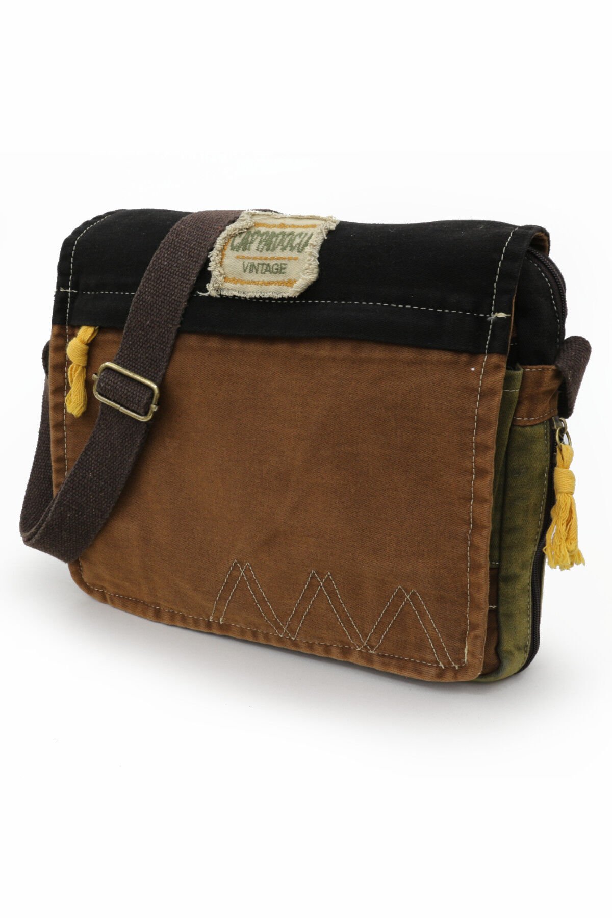 Cappadocia Vintage 4009 Ephesus Salaş Omuz Postacı Yeşil Haki Bej 14 inç Laptop Okul Seyahat Günlük Vintage Pamuk Çanta Antik Kahve Siyah