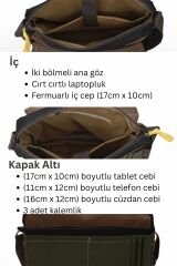 Cappadocia Vintage 4009 Ephesus Salaş Omuz Postacı Yeşil Haki Bej 14 inç Laptop Okul Seyahat Günlük Vintage Pamuk Çanta Kahve Siyah