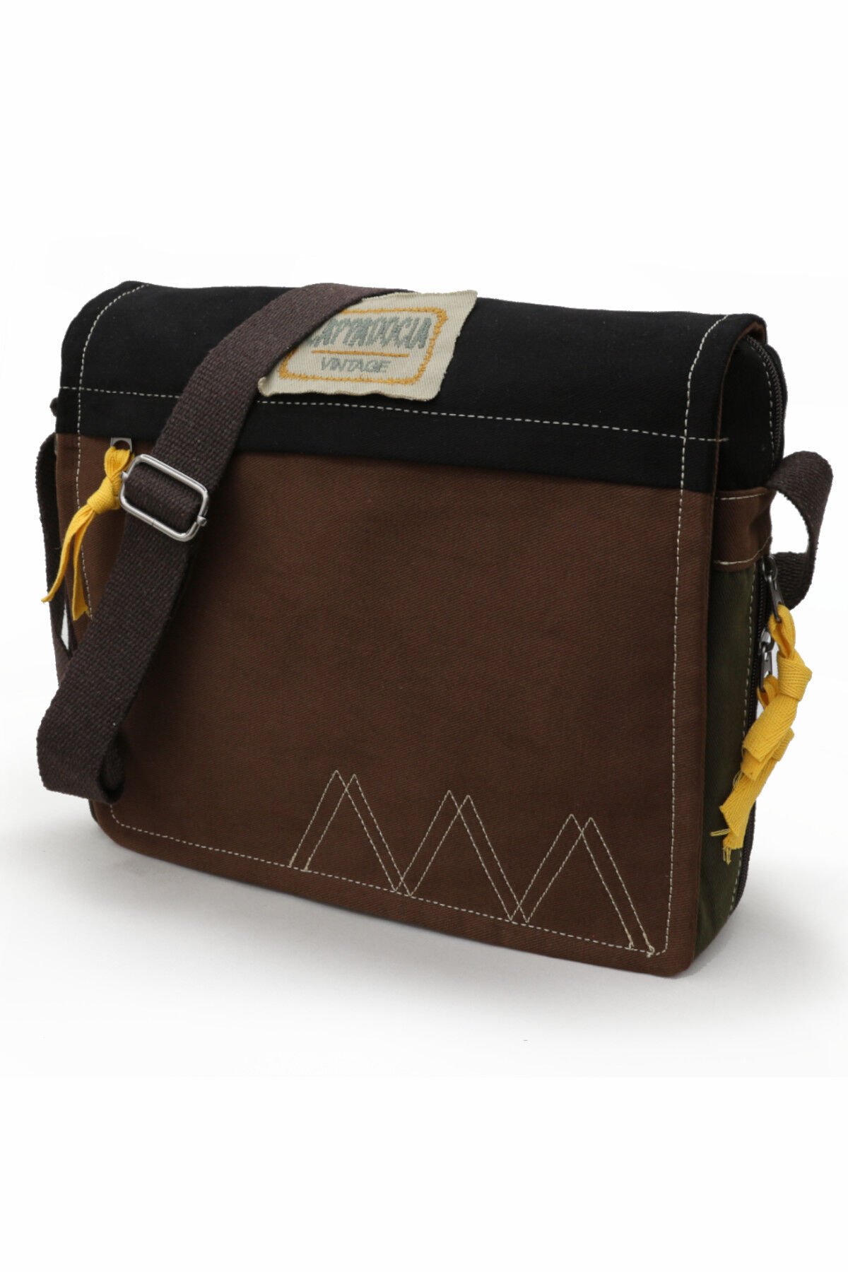 Cappadocia Vintage 4009 Ephesus Salaş Omuz Postacı Yeşil Haki Bej 14 inç Laptop Okul Seyahat Günlük Vintage Pamuk Çanta Kahve Siyah