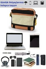 Cappadocia Vintage 4009 Ephesus Salaş Omuz Postacı Yeşil Haki Bej 14 inç Laptop Okul Seyahat Günlük Vintage Pamuk Çanta Antik Siyah Krem