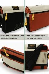 Cappadocia Vintage 4009 Ephesus Salaş Omuz Postacı Yeşil Haki Bej 14 inç Laptop Okul Seyahat Günlük Vintage Pamuk Çanta Siyah Krem