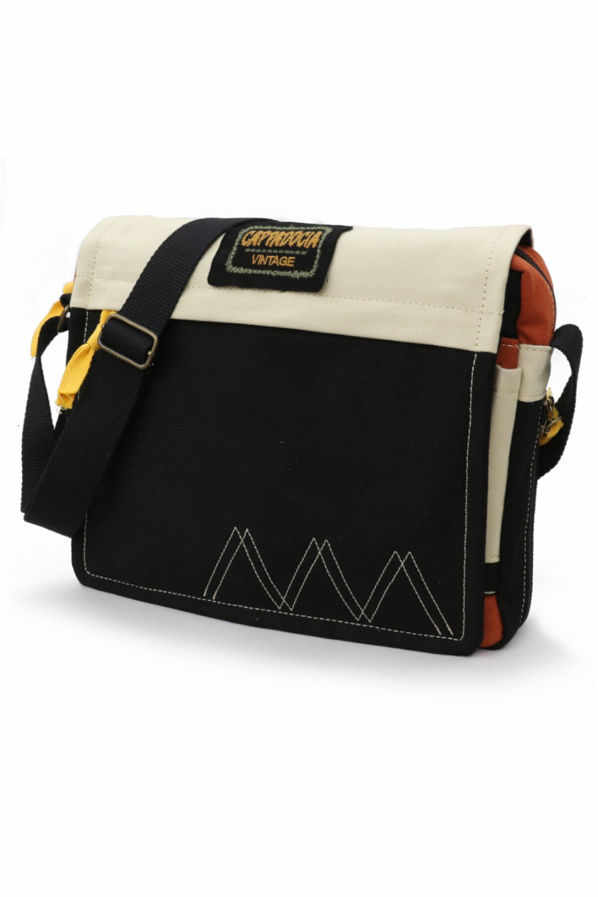 Cappadocia Vintage 4009 Ephesus Salaş Omuz Postacı Yeşil Haki Bej 14 inç Laptop Okul Seyahat Günlük Vintage Pamuk Çanta Siyah Krem