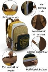Cappadocia Vintage 4034 Patara Yeşil Krem Sırt Okul Seyahat 15.6 inç Laptop Günlük Notebook Yumuşak Pamuk Kumaş Çanta