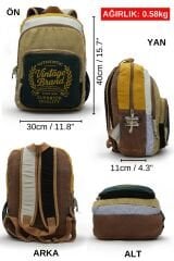 Cappadocia Vintage 4034 Patara Yeşil Krem Sırt Okul Seyahat 15.6 inç Laptop Günlük Notebook Yumuşak Pamuk Kumaş Çanta