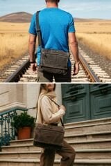 Dark Cotton 8128 Salaş Kanvas Omuz Postacı 15.6'' Laptop Okul Seyahat Günlük Vintage Pamuk Çanta