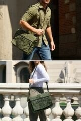 Dark Cotton 8128 Salaş Kanvas Omuz Postacı 15.6'' Laptop Okul Seyahat Günlük Vintage Pamuk Çanta