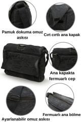 Dark Cotton 8128 Salaş Kanvas Omuz Postacı 15.6'' Laptop Okul Seyahat Günlük Vintage Pamuk Çanta Siyah
