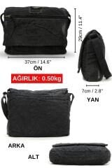 Dark Cotton 8128 Salaş Kanvas Omuz Postacı 15.6'' Laptop Okul Seyahat Günlük Vintage Pamuk Çanta Siyah