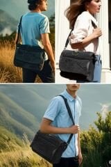 Dark Cotton 8128 Salaş Kanvas Omuz Postacı 15.6'' Laptop Okul Seyahat Günlük Vintage Pamuk Çanta Siyah