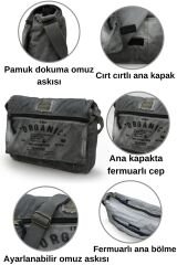 Dark Cotton 8128 Salaş Kanvas Omuz Postacı 15.6'' Laptop Okul Seyahat Günlük Vintage Pamuk Çanta Gri