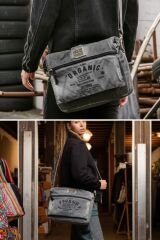 Dark Cotton 8128 Salaş Kanvas Omuz Postacı 15.6'' Laptop Okul Seyahat Günlük Vintage Pamuk Çanta Gri