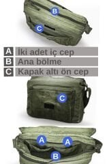 Dark Cotton 8128 Salaş Kanvas Omuz Postacı 15.6'' Laptop Okul Seyahat Günlük Vintage Pamuk Çanta Koyu Haki