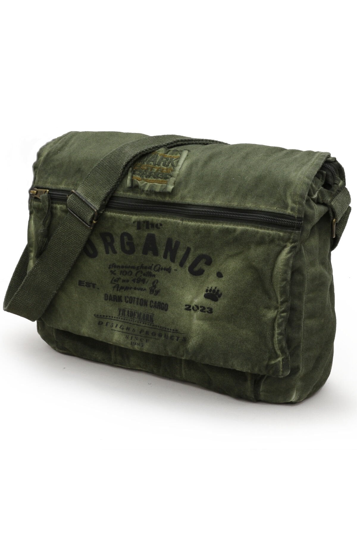 Dark Cotton 8128 Salaş Kanvas Omuz Postacı 15.6'' Laptop Okul Seyahat Günlük Vintage Pamuk Çanta Koyu Haki