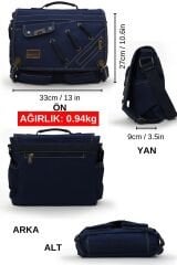 Cappadocia Vintage 4017 Lacivert 14'' Laptop Postacı Okul Çantası Unisex Kilitli Çok Cepli Omuz Askılı