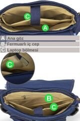 Cappadocia Vintage 4017 Lacivert 14'' Laptop Postacı Okul Çantası Unisex Kilitli Çok Cepli Omuz Askılı