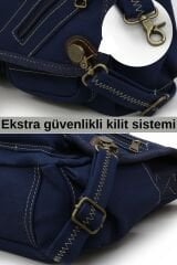 Cappadocia Vintage 4017 Lacivert 14'' Laptop Postacı Okul Çantası Unisex Kilitli Çok Cepli Omuz Askılı