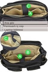 Cappadocia Vintage 4017 Lacivert 14'' Laptop Postacı Okul Çantası Unisex Kilitli Çok Cepli Omuz Askılı Siyah