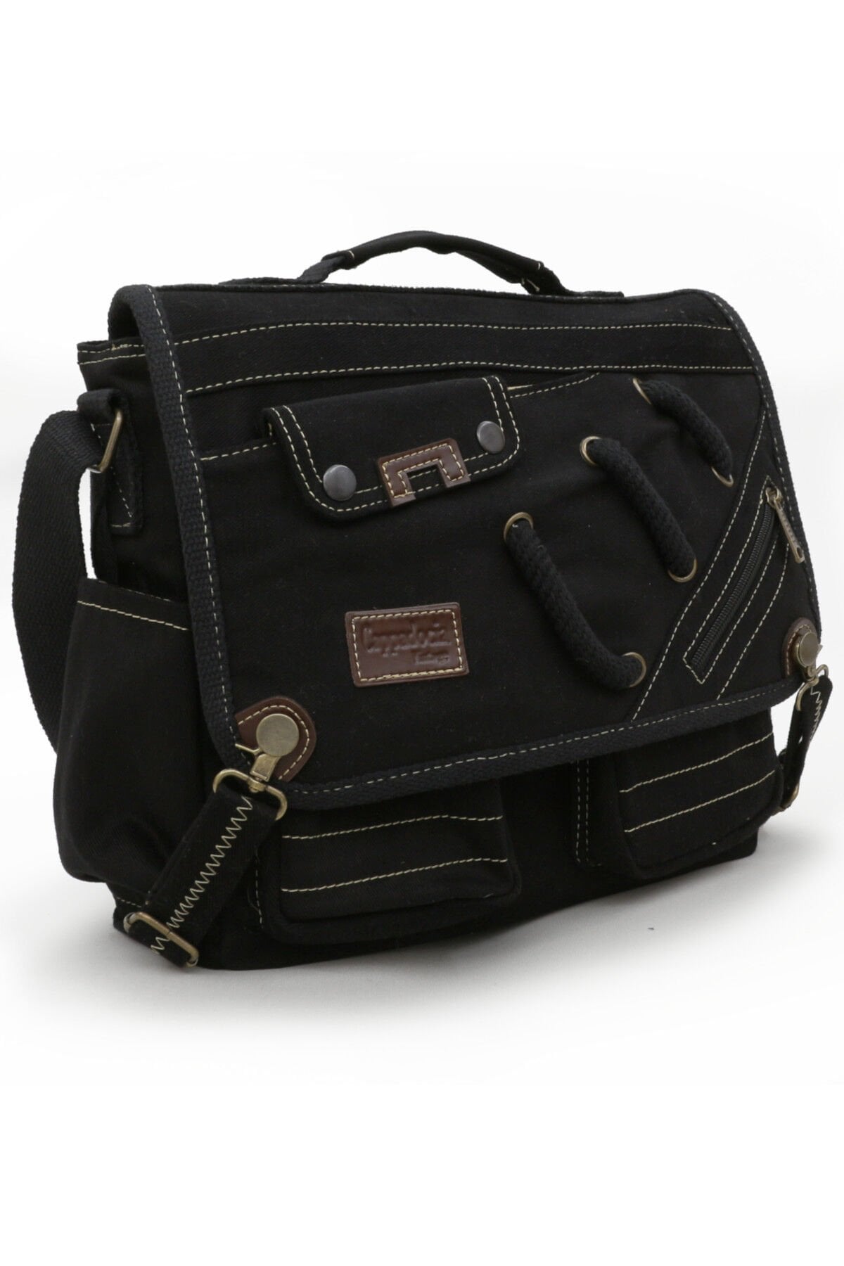 Cappadocia Vintage 4017 Lacivert 14'' Laptop Postacı Okul Çantası Unisex Kilitli Çok Cepli Omuz Askılı Siyah