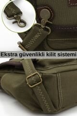 Cappadocia Vintage 4017 Lacivert 14'' Laptop Postacı Okul Çantası Unisex Kilitli Çok Cepli Omuz Askılı Haki