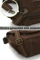 Cappadocia Vintage 4017 Lacivert 14'' Laptop Postacı Okul Çantası Unisex Kilitli Çok Cepli Omuz Askılı Kahverengi