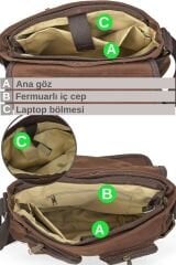Cappadocia Vintage 4017 Lacivert 14'' Laptop Postacı Okul Çantası Unisex Kilitli Çok Cepli Omuz Askılı Kahverengi