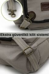 Cappadocia Vintage 4017 Lacivert 14'' Laptop Postacı Okul Çantası Unisex Kilitli Çok Cepli Omuz Askılı Açık Gri