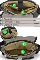 Cappadocia Vintage 4017 Lacivert 14'' Laptop Postacı Okul Çantası Unisex Kilitli Çok Cepli Omuz Askılı Açık Gri