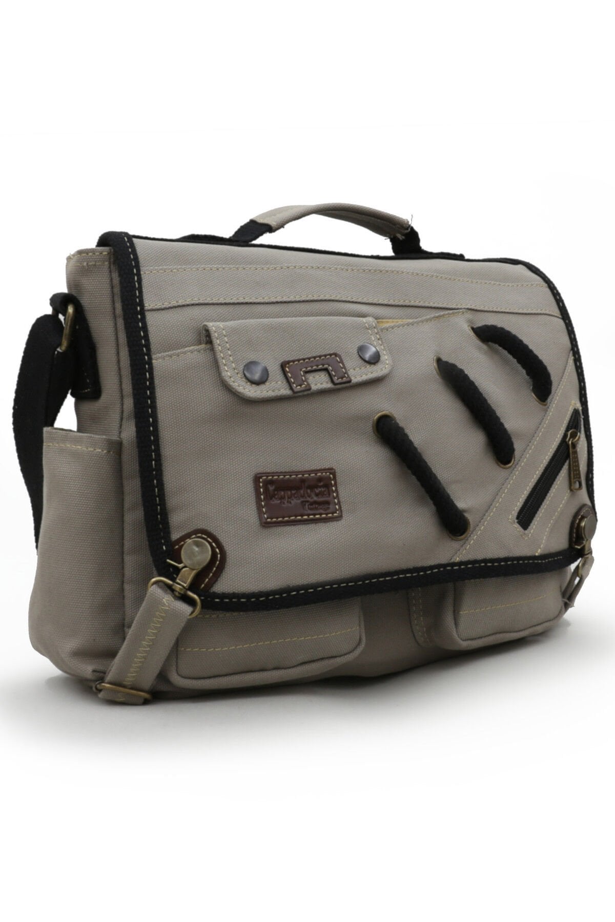 Cappadocia Vintage 4017 Lacivert 14'' Laptop Postacı Okul Çantası Unisex Kilitli Çok Cepli Omuz Askılı Açık Gri