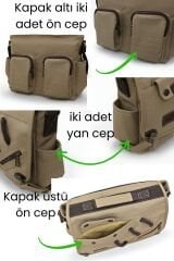 Cappadocia Vintage 4017 Lacivert 14'' Laptop Postacı Okul Çantası Unisex Kilitli Çok Cepli Omuz Askılı Açık Kahverengi
