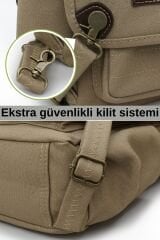 Cappadocia Vintage 4017 Lacivert 14'' Laptop Postacı Okul Çantası Unisex Kilitli Çok Cepli Omuz Askılı Açık Kahverengi