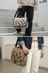 Cappadocia Vintage 4017 Lacivert 14'' Laptop Postacı Okul Çantası Unisex Kilitli Çok Cepli Omuz Askılı Açık Kahverengi