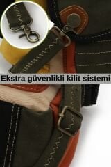 Cappadocia Vintage 4017 Lacivert 14'' Laptop Postacı Okul Çantası Unisex Kilitli Çok Cepli Omuz Askılı Haki - Krem