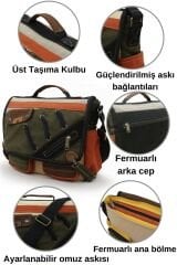 Cappadocia Vintage 4017 Lacivert 14'' Laptop Postacı Okul Çantası Unisex Kilitli Çok Cepli Omuz Askılı Haki - Krem