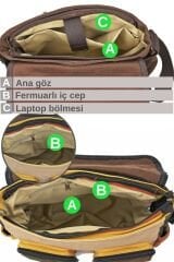 Cappadocia Vintage 4017 Lacivert 14'' Laptop Postacı Okul Çantası Unisex Kilitli Çok Cepli Omuz Askılı Haki - Krem