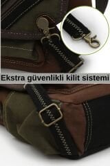 Cappadocia Vintage 4017 Lacivert 14'' Laptop Postacı Okul Çantası Unisex Kilitli Çok Cepli Omuz Askılı Haki - Kahverengi