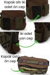 Cappadocia Vintage 4017 Lacivert 14'' Laptop Postacı Okul Çantası Unisex Kilitli Çok Cepli Omuz Askılı Haki - Kahverengi