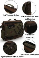 Cappadocia Vintage 4017 Lacivert 14'' Laptop Postacı Okul Çantası Unisex Kilitli Çok Cepli Omuz Askılı Haki - Kahverengi