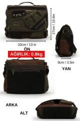 Cappadocia Vintage 4017 Lacivert 14'' Laptop Postacı Okul Çantası Unisex Kilitli Çok Cepli Omuz Askılı Haki - Kahverengi