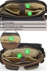 Cappadocia Vintage 4017 Lacivert 14'' Laptop Postacı Okul Çantası Unisex Kilitli Çok Cepli Omuz Askılı Haki - Kahverengi