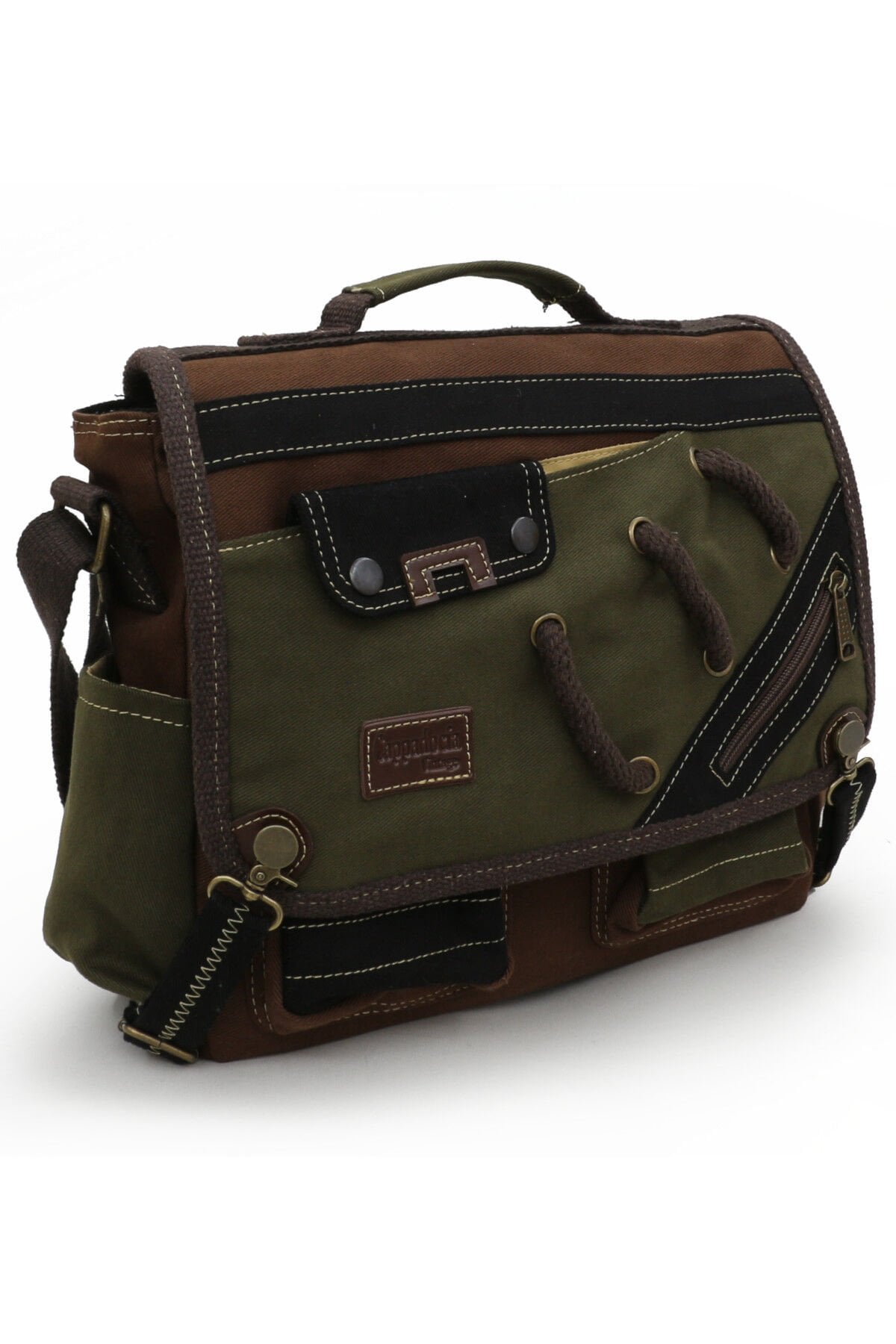 Cappadocia Vintage 4017 Lacivert 14'' Laptop Postacı Okul Çantası Unisex Kilitli Çok Cepli Omuz Askılı Haki - Kahverengi