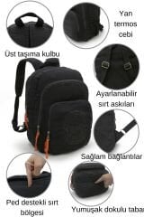DARK COTTON 5017 Pamuk Okul Laptop MacBook Kamp Seyahat Günlük Kampüs Sırt Çantası Siyah